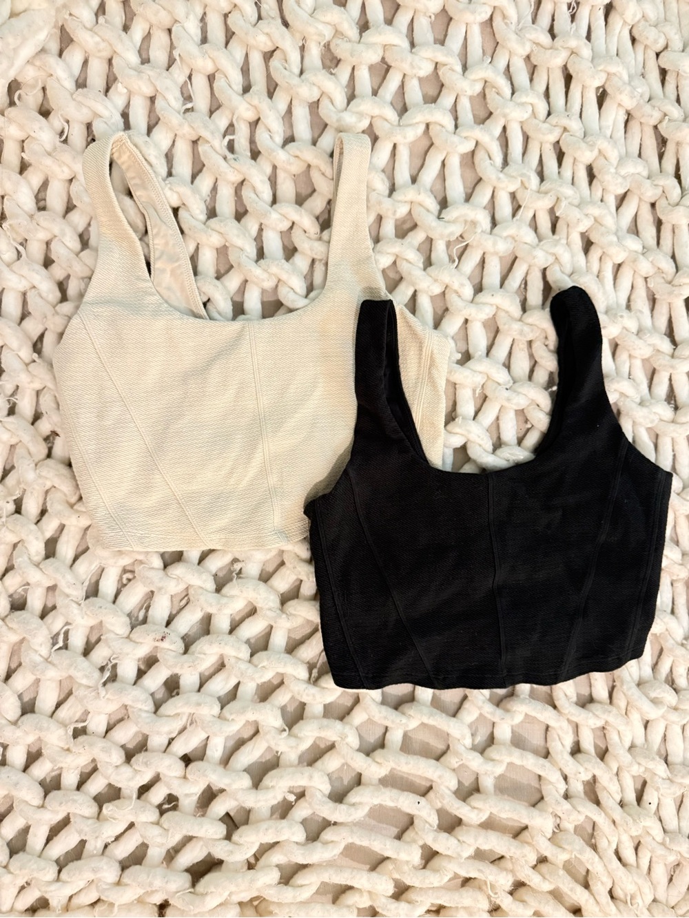 Black and bone crop top tanks